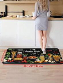 1pc Black Board Doodle Food Themed Kitchen Mat, Modern Minimalist Absorbent Quick-Dry Kitchen Carpet, Home Decor Carpet, Floor Covering, Runner Rug, Long Kitchen Mat, Entryway Non-Slip Mat, Kitchen Set Foot Pad, Waterproof Oil-Proof Mat, Food Ingredient Themed Kitchen Mat, Food Healing Home Decor, Kitchen Dirt-Resistant Essentials, Housewarming Dining & Kitchen Decor, Kitchen Stove, Sink Corridor Runner Rug, Suitable For Whole Kitchen & Dining Area - Food Illustrations - View 15