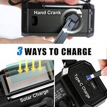 10000mAh应急收音机，太阳能收音机，手摇收音机，NOAA AM/FM天气收音机，三种充电方式，聚合物电池，手电筒/阅读灯，SOS报警器，应急手机充电器 - 查看 3