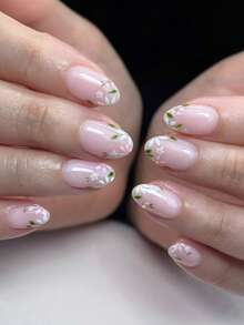24pcs Nude Color Daisy Flower Nail Stickers, Short Oval Cute False Nails With Gentle Nude Base Color And Pink, White, Yellow Mini Floral Decor. Suitable For All Seasons (Spring, Summer, Autumn, Winter), Nail Art Products, Short Oval Nails, Acrylic Nails, Fit For Spring/Summer Commuting, Spring Outing, Garden Party, Etc. Glossy And Bright Design. - Multicolor - View 9
