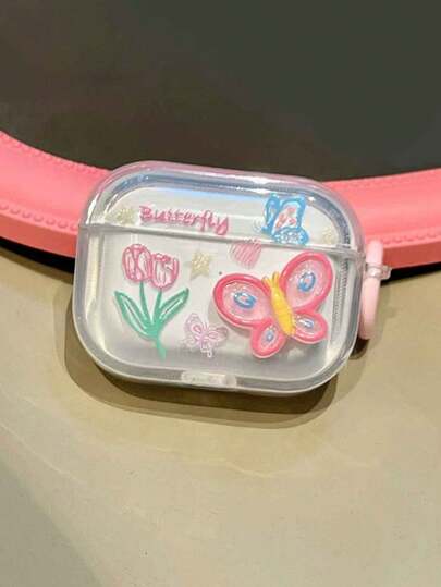 1个3D蝴蝶郁金香无线蓝牙耳机保护套，兼容苹果Pro/Pro2 1/2/3/4无线蓝牙耳机保护套