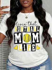 Women's Funny Crew Neck Printed Short Sleeve Softball Mom Life Graphic Tee 100 Percent Cotton Casual T -Shirt For Baseball Fanatic Mother Day Gift Party Holiday Present Choice - White - View 1