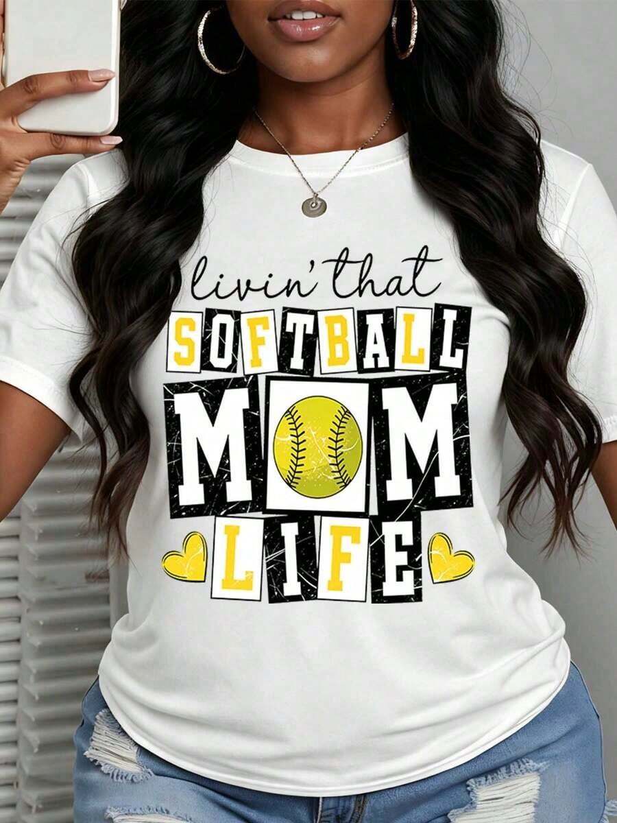 Women's Funny Crew Neck Printed Short Sleeve Softball Mom Life Graphic Tee 100 Percent Cotton Casual T -Shirt For Baseball Fanatic Mother Day Gift Party Holiday Present Choice - White - View 1
