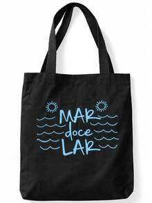 Ecobag Preta Mar doce Lar Bolsa de Moda Praia Sacola Feminina Ecológica Algodão Cru Tote Bag - Preto - Visão 2