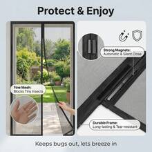 TREND GARDEN Premium Polyester Pure Black Square Mesh Magnetic Mosquito Screen Door, Pet-Friendly Summer Breathable Anti Mosquito Net Door Curtain For Bedroom, Self-Closing Magnetic Insect Screen Door Size: 35.4" X 82.68" (90 X 210 Cm) - B - View 6