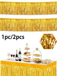1 pièce/2 pièces - 300 cm Guirlande à franges en métal, Guirlande à franges dorés, Jupes de table à franges dorées, Couronne de ruban à franges suspendus, Décoration suspendue polyvalente, Toile de fond de fête, Banderoles à franges, Décoration murale de fête, Pour la décoration de char, enterrement de vie de jeune fille, mariage, remise des diplômes, décoration de mariage, anniversaire, Halloween, décoration de fête, défilé, mariage, carnaval, anniversaire et décoration murale de fête (doré) - Voir 1
