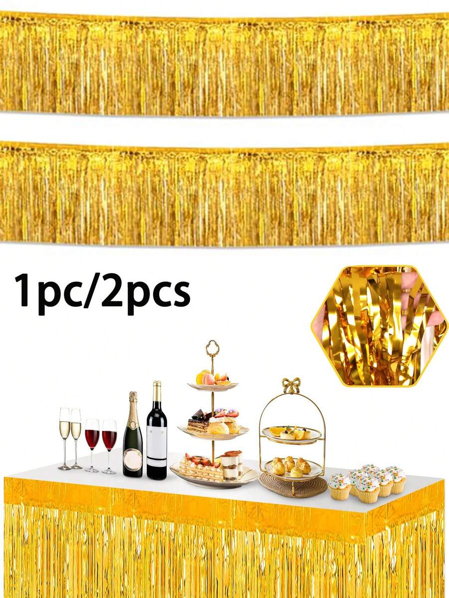 1 pièce/2 pièces - 300 cm Guirlande à franges en métal, Guirlande à franges dorés, Jupes de table à franges dorées, Couronne de ruban à franges suspendus, Décoration suspendue polyvalente, Toile de fond de fête, Banderoles à franges, Décoration murale de fête, Pour la décoration de char, enterrement de vie de jeune fille, mariage, remise des diplômes, décoration de mariage, anniversaire, Halloween, décoration de fête, défilé, mariage, carnaval, anniversaire et décoration murale de fête (doré) - Voir 1