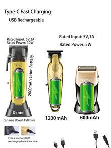 Kemei Bộ máy cắt và cạo râu điện chuyên nghiệp sạc USB, phù hợp cho nam giới, thân máy bằng kim loại, máy cạo râu không dây, KM-90-4, KM-2293 và KM-3209, bộ chăm sóc cá nhân hàng ngày cho nam giới, quà tặng sinh nhật, quà tặng Ngày của Cha, quà tặng bạn trai, bộ dụng cụ cắt, tỉa và cạo râu tại nhà. - Xem 4