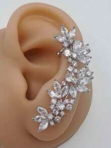 单只奢华高端全镶钻花朵耳夹，小众设计简约仙女耳夹 - 滿鑲馬眼花朵耳骨夾 - 查看 10