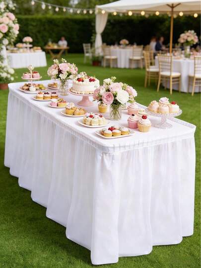 Set de 2 piezas Falda de mesa blanca y mantel, mantel de fiesta, decoración de boda, mantel de boda, suministros de fiesta de cumpleaños, manteles de cumpleaños, decoraciones de cocina, manteles de cocina, decoraciones de cumpleaños para el hogar, decoraciones de mesa de comedor, regalo de cumpleaños