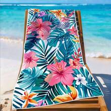 1pc Large Beach Towel With Tropical Leaf & Floral Pattern, Soft Quick-Dry Luxury Oversized Towel, Suitable For Pool, Travel, Camping, Yoga, Gym, Essential Summer Beach Accessory, Adult Gift For Friends - A - View 5