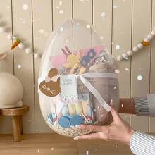 10-30cm Grande secchio di plastica trasparente con manico | Contenitore a forma di uovo extra large, adatto per la caccia alle uova di Pasqua riempite, decorazione per feste, cesto per la caccia alle uova di coniglio, forniture per feste di primavera - Stili multipli - Visualizzare 1