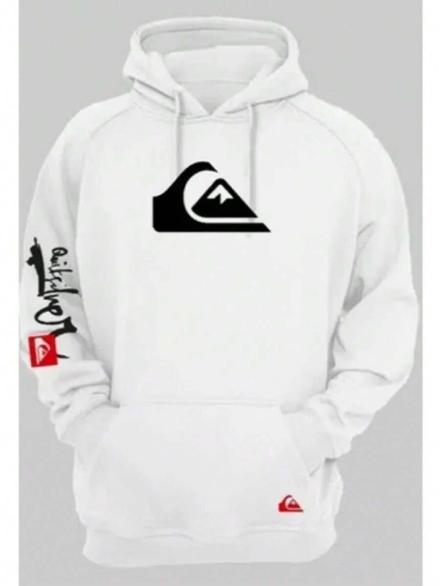 Men's Kangaroo Hoodie With Circle Print, - White - View 1