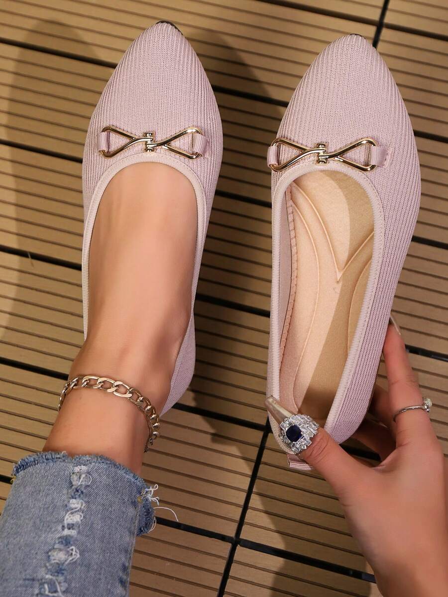1双女童尖头平底鞋，新款柔软舒适百搭乐福鞋，适合春秋季穿着 - 粉色 - 查看 1