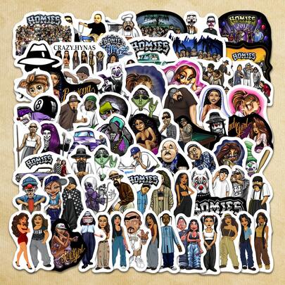 100张嘻哈街头文化贴纸 | 防水乙烯基贴纸，印有兄弟图案，设计活泼 | 适用于笔记本电脑、行李箱、剪贴簿和装饰 | 适合嘻哈粉丝、街头文化爱好者和追求个性风格的人士