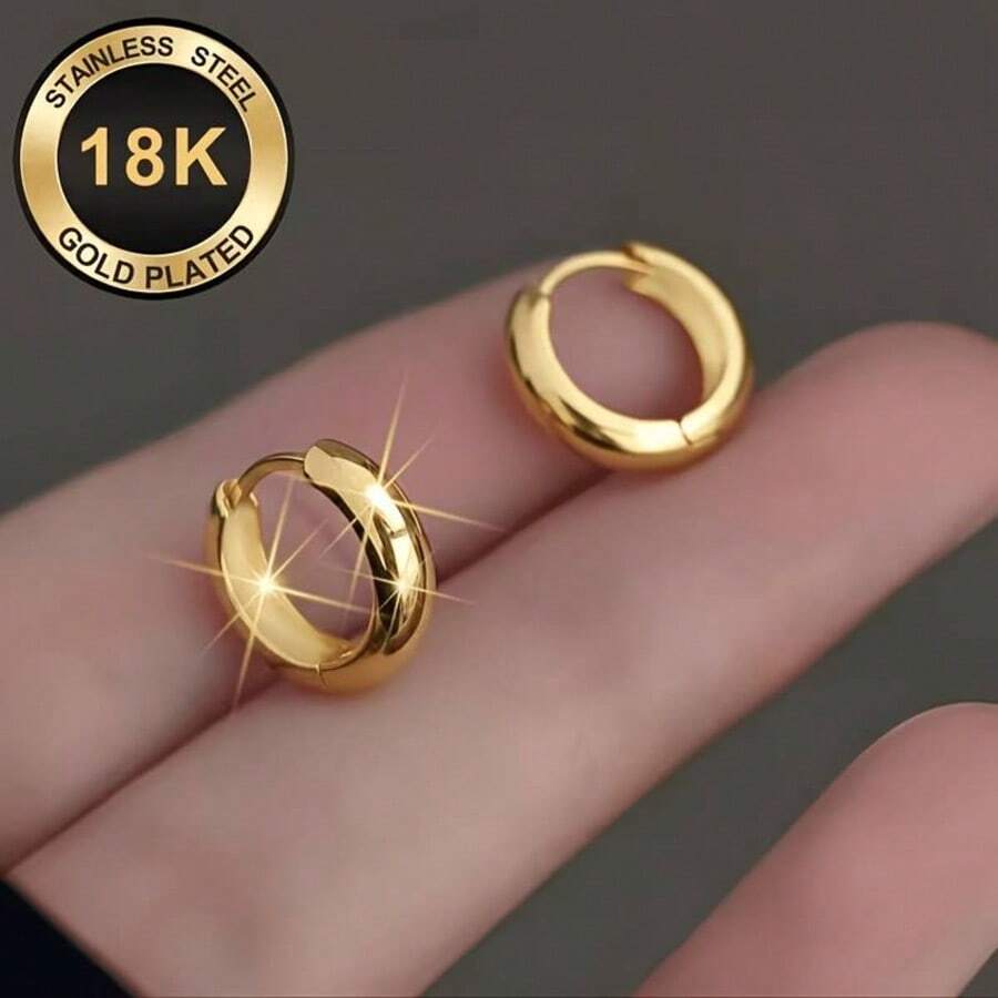 2 piezas Pendientes de aro geométricos chapados en oro de 18K, de moda y versátiles, adecuados como regalo para familiares, amigos y parejas en días festivos, cumpleaños y Eid