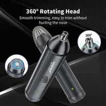 Máy tỉa lông mũi và lông cơ thể 2 trong 1, máy tỉa lông mũi điện cho nam và nữ, dụng cụ chăm sóc lông mũi và lông cơ thể, màu đen kèm bàn chải. - màu đen - Xem 2