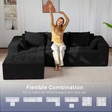 Cloud Modular Sofa, Modern Comfort Modular Corduroy Living Room Sofa, Tufted Recliner With Footstool, Boxed Sofa, No Assembly Required - Mô-đun màu đen - Xem 6