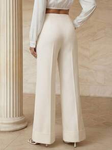 Playroots 女士优雅阔腿裤，时尚宽松版型长裤，适合春季穿搭、情人节、商务休闲场合 - 米色 - 查看 5