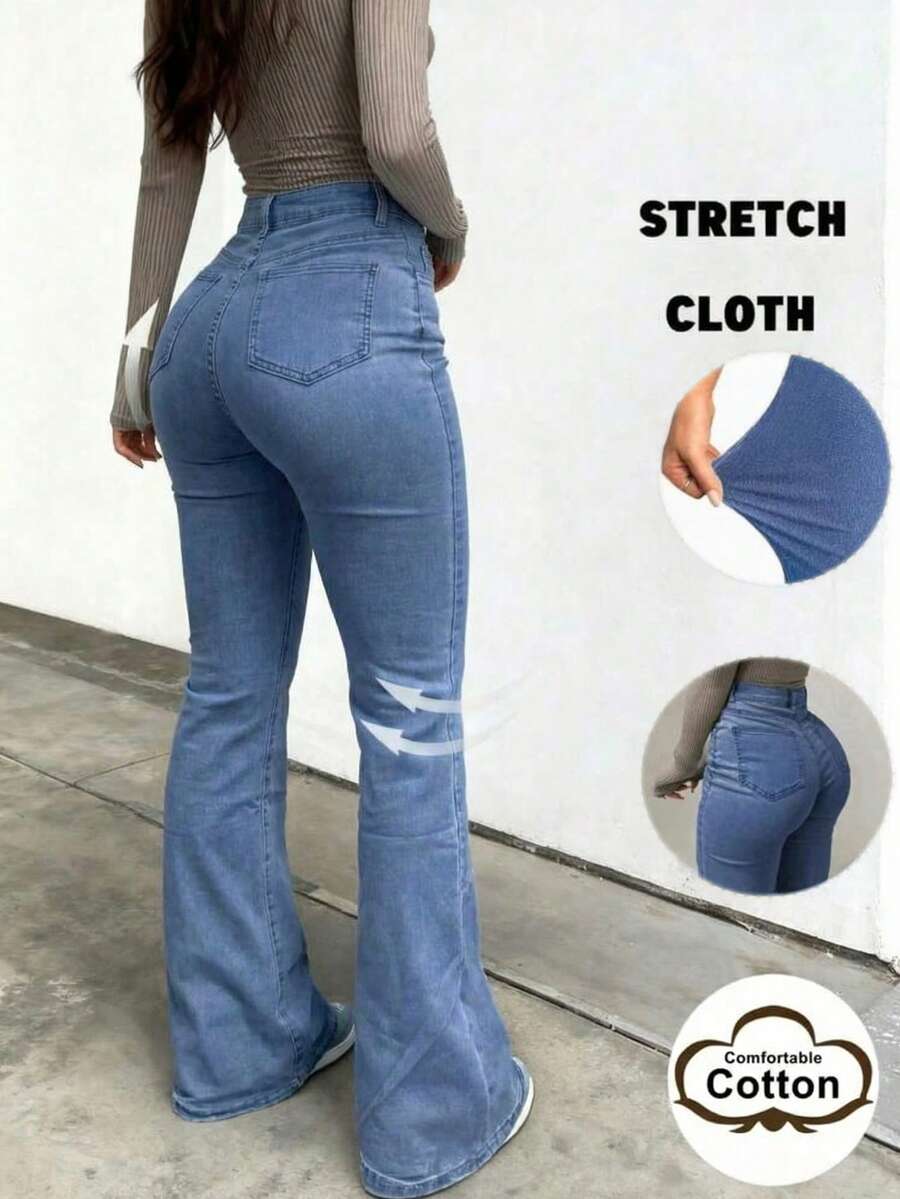 Women's Butt Lifting Jeans, High Stretch Tummy Control Skinny Pants, Fashionable Elegant Casual Trousers Suitable For Dates, Commuting, Shopping Spring - 中等水洗藍 - 查看 1