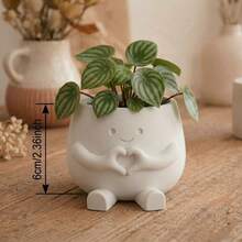 Mini Cute Expression Succulent Plant Pot, Heart-Shaped Plastic Succulent Planter, 6cm/2.4 Inch Small Pot, Suitable For Desk, Office, Shelf And Home Decor, White, Gray - A - View 11