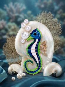 Broches de lujo con rinoestras de pulpo y perla de caballito de mar - Alfileres de vida marina para mujeres y unisex para fiestas casuales, accesorios de joyería, regalos para amigos, insignias y decoración - vida marina - Ver 10