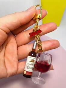 1个时尚达人仿红酒杯钥匙扣，精致独特的包包挂饰，创意背包吊坠，手机壳装饰，适合返校季、母亲节、儿童节、劳动节、父亲节、圣诞节等场合作为礼物 - 彩色 - 查看 8