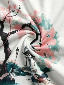 男士樱花印花Polo衫，日系数字图案粉色足球衫，夏季上衣 - 粉色 - 查看 4