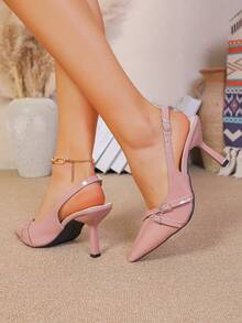 Sandalias de tacón de gatito de punta afilada para mujer - Rosa 3 - Ver 6