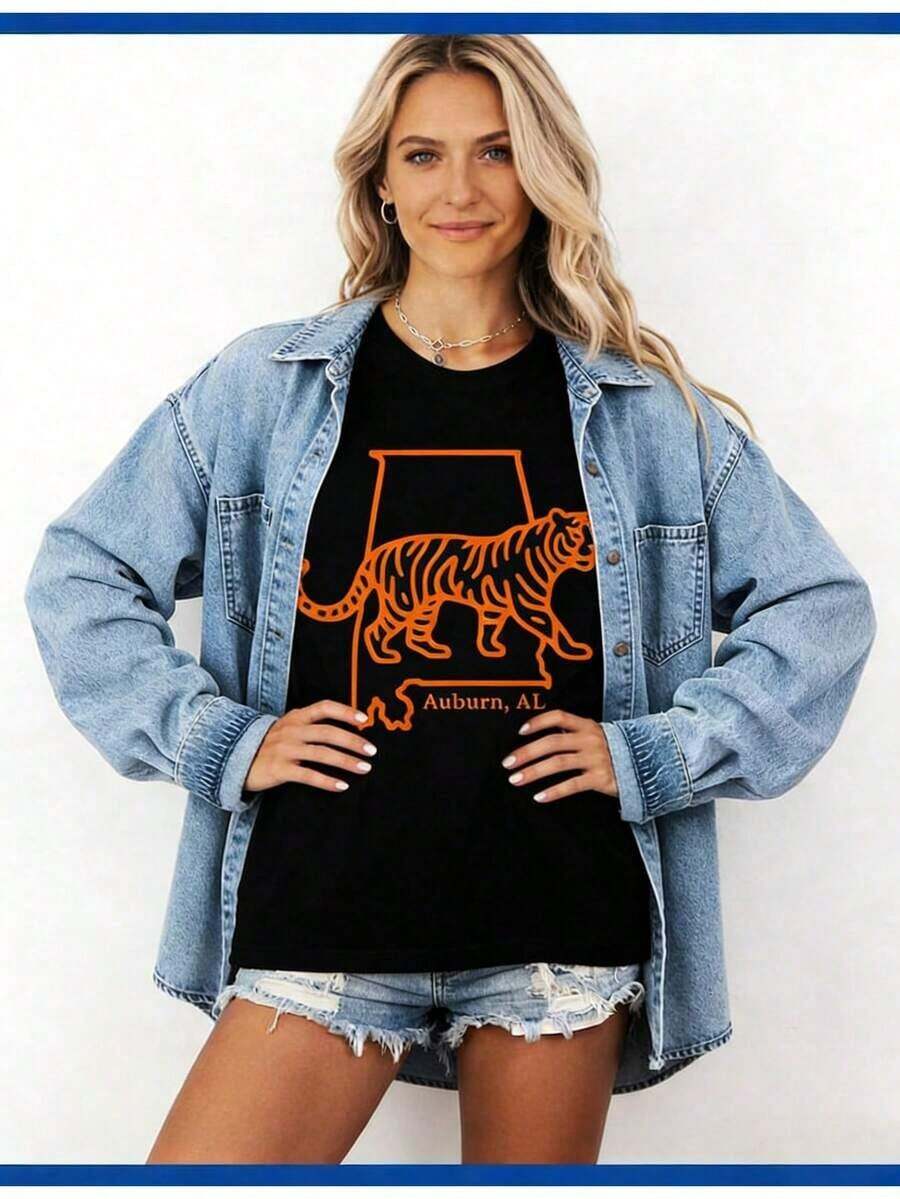 Auburn Shirt Town Of Auburn Shirt Saturdays In Auburn Shirt180G Heavyweight% Cotton-Shirt. With Print Pattern Suitable Girls And Wo's Short Sved Round Neck Inspirational Shirt Cute Aesthetic Style Summer Top Suitable Outdoor Family Work Or Street Wear Casual Loose Daily-Shirt Western Graphic Tees Men Clothes Camisas Para Hombre Graphic Tees Women Clothes Summer Tops Summer Clothes Graphic Tee Shirts - màu đen - Xem 1