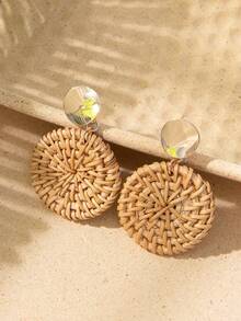 1 par de pendientes artesanales de estilo bohemio tejidos de forma natural, un regalo único de estilo campestre - pendientes de mimbre - Ver 3