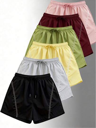 Women's Casual Outdoor Shorts, Solid Color Minimalist Design With Drawstring