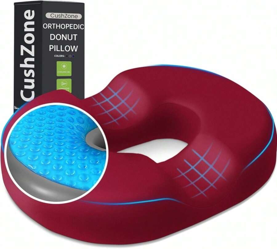 Donut Pillow Seat Cushion - Cooling Gel Outdoor Chair Cushions, Memory Foam Seat Cushion For Office &Amp; Home, Car Seat And Patio Furniture Cushions, Hemorrhoids Pillow And Tailbone Pain Relief, Red - ColorG - View 1