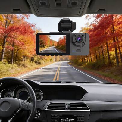 1080P HD 2+1 Objectif Dashcam Voiture, Avant, Intérieur, Arrière avec Vision Nocturne Infrarouge, Enregistrement en Boucle, Surveillance de Stationnement 24h/24, Convient à Plusieurs Modèles de Véhicules, Capacité de Batterie : 150mAh