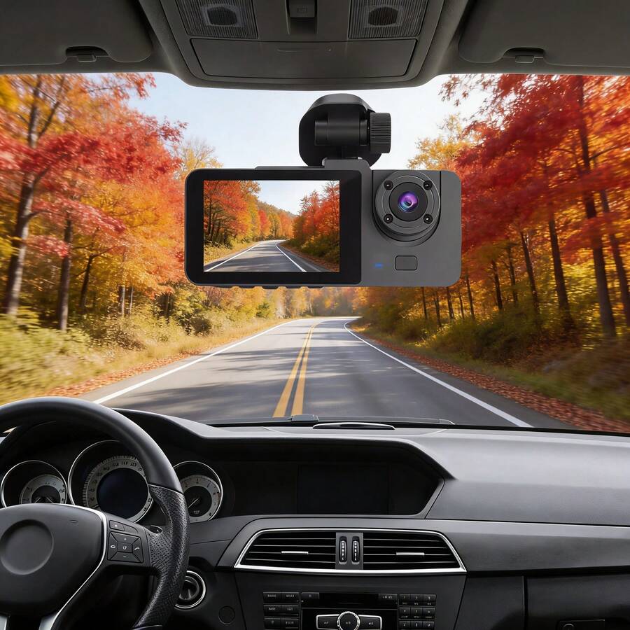 1080P HD 2+1 Lens Car DVR, Front, Interior, Rear Dash Cam With Infrared Night Vision, Loop Recording, 24-Hour Parking Monitor, Suitable For Multiple Vehicle Models, Battery Capacity: 150mAh