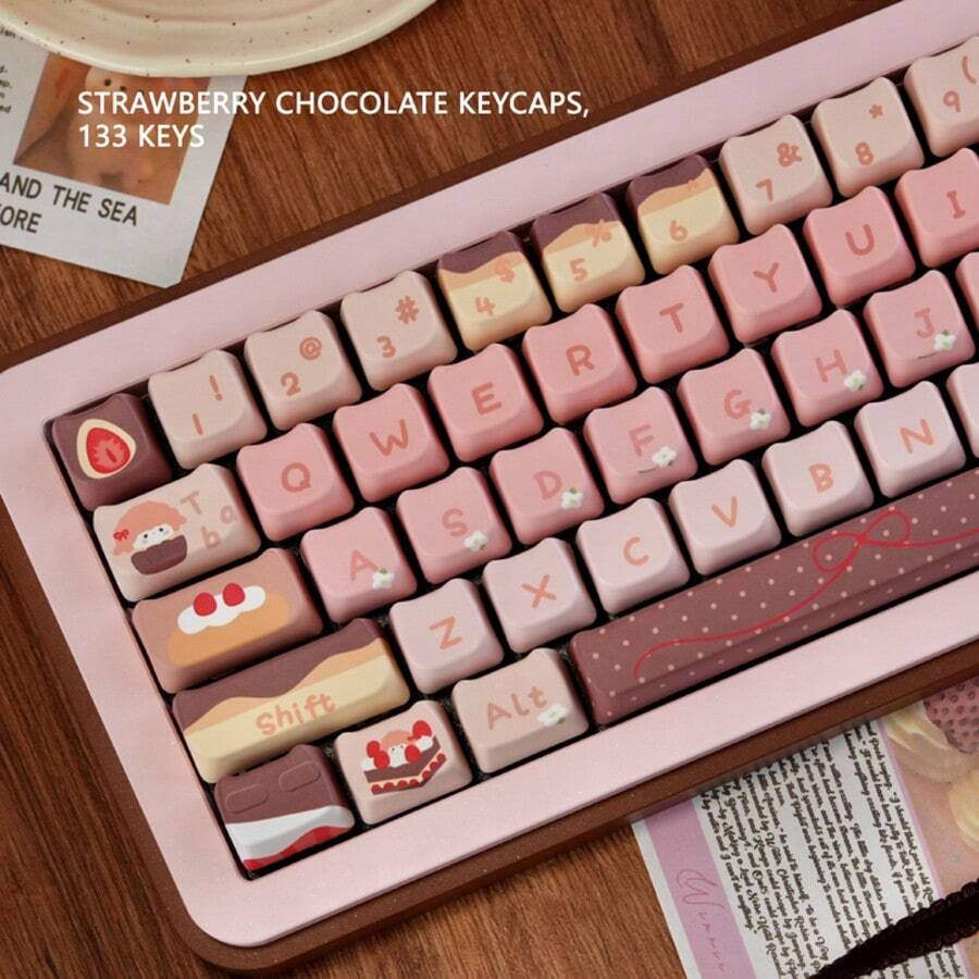 草莓巧克力可爱键帽，高品质DIY五面热升华机械键盘键帽 - 查看 1