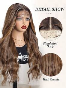 26Inch Body Wave Long Wigs With Baby Hair Japan Synthetic Fiber Heat-Resistant Wig Elastic Mesh Cap Suitable For All People Daily Gatherings,13X5X1 T-Part Lace Front Wig With Baby Hair Suitable For Women's Daily Parties High-Quality Women's - Multicolor - View 8