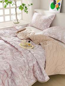 1 pieza Edredón de verano suave lavado, tela amigable con la piel, diseño de relleno AB completo, impresión resistente al color, sensación sedosa y suave, transpirable y duradero, manta de verano ligera, edredón estampado de moda, adecuado para decoración del dormitorio del hogar, suministros de boda, regalos del Día de San Valentín, Pascua, Día de la Madre, para todas las estaciones - Púrpura malva - Ver 8