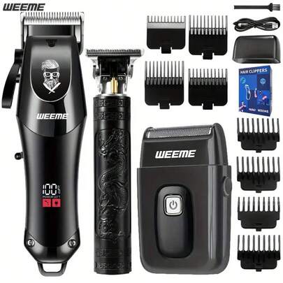  WEEME Men's Electric Hair Clipper Set: Equipped With LED Digital Display + T-Blade, Achieving Seamless Trimming, Sharp And Precise Hair Clipper That Won't Pull Hair. Wireless Design, Convenient For Home Or Outdoor Haircutting, Beard Trimming, Styling And Sculpting.