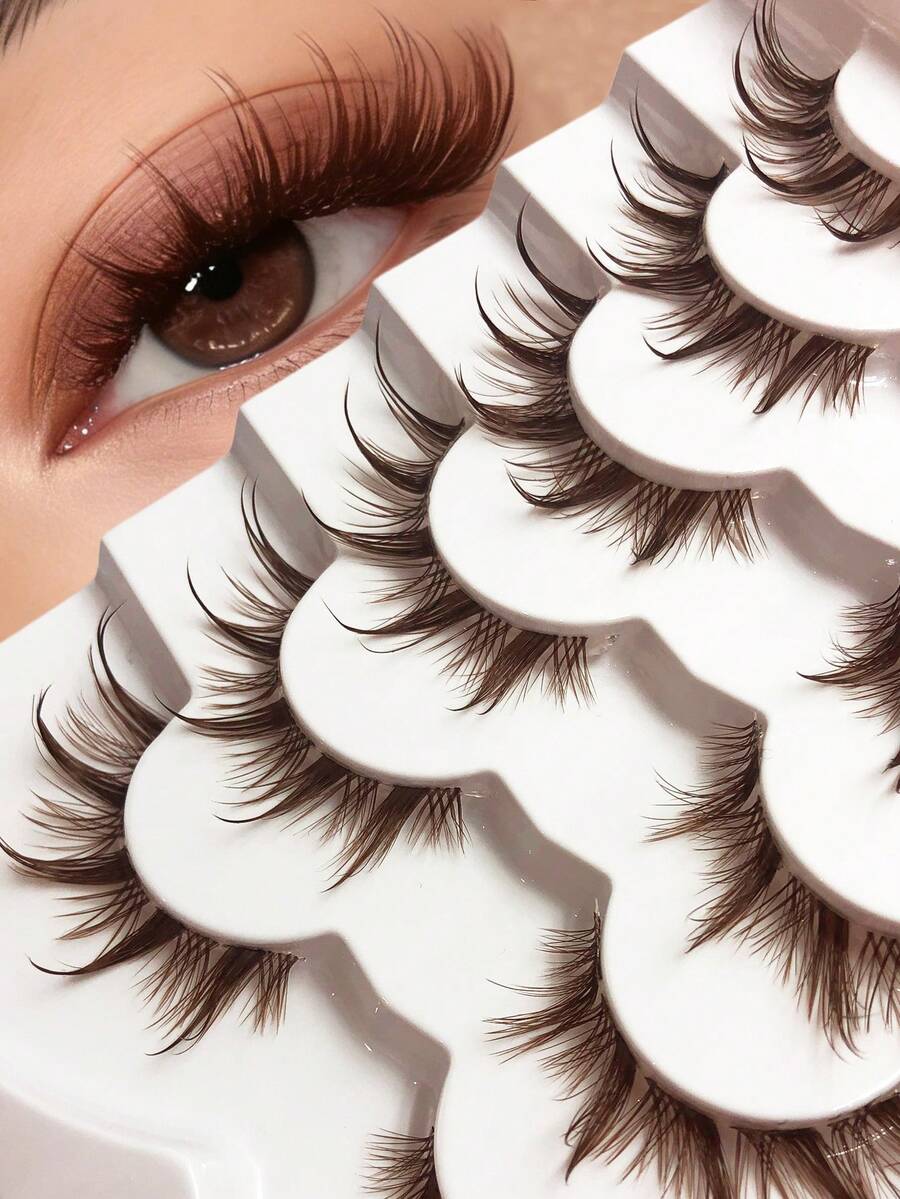 Asiteo 6 Pairs Wet Look Cartoon False Eyelashes, Brown Lashes, Spiky Lashes, Natural Makeup Effect Fake Lashes, Wet & Lightweight Eyelash Extension Makeup Tools - Comic wet eyelashes - View 1