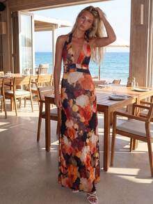 Vestido Largo Bohemio Sin Mangas Floral para Mujer, Cuello Alto y Ajustado, Ligero para Playa y Vacaciones de Verano - Multicolor - Ver 3
