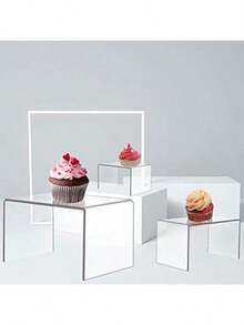 3/4/5 Stück Acryl Präsentationsständer, transparente Aufbewahrungsregale geeignet für Sammlungen, Desserts, Dekorationen, Cupcakes und Süßigkeitentheken, mehrstöckige rechteckige Tischständer für Zuhause, Küche, Büro, Wohnheim Aufbewahrung und Dekoration - Transparent - Übersicht 6