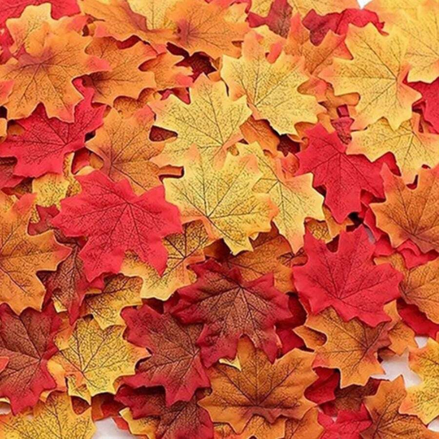 Approx. 10/100pcs Artificial Maple Leaves, Multi-Color Mixed Fake Autumn Leaves Decor, Suitable For Home Fall Decoration, Halloween, Thanksgiving, Wedding, Events, Party Craft, Tabletop Decor, Artificial Flowers And Plants