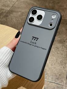 777 Lucky Number Print Phone Case, Minimalist Gray-Black Contrast Color Anti-Fall Protective Cover, 2-In-1 Splicing Contrast Color Phone Case, TPU Frame + Hard PC Backplate Dual-Layer Protection, Wavy Anti-Slip + Textured Buttons, New Skin-Friendly Feel Anti-Dirty Anti-Fall Protective Case, Compatible With IPhone & Galaxy - Black - View 1