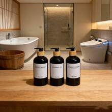 3pcs Shampoo, Conditioner, Body Wash Dispenser Bottles, Refillable Pump Bottles - Short, Round-shouldered Bottle - View 6