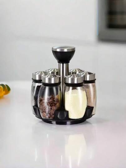 1 Rotating Countertop Spice Storage Rack Can Be Paired With 6/12 Glass Spice Jars With A 360 ° Rotating Design For Home Kitchen Seasoning Storage. This Magical Tool Comes With A Sealed Lid And A Glass Spice Jar Set That Is Neat, Beautiful, And Easy To Use. It Is A Great Choice For Holiday Gifts, Housewarming, And New Homes