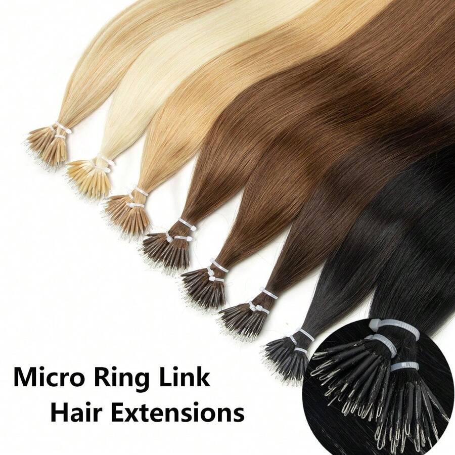 Micro Ring Link Hair Extensions 18 inch Nano Ring Human Hair Black Brown Blonde Straight Natural Real Human Hair fow Women 30g/50pcs/pack - S2 - Übersicht 1