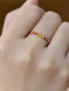 1 pieza Anillo de cuerda roja trenzada estilo chino dorado, anillo de cuerda roja que atrae la riqueza, regalo - Multicolor - Ver 2