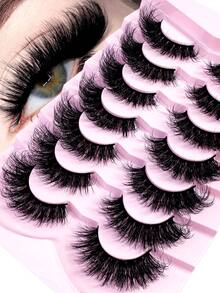 7 cặp mi giả D-curl dày và mềm mại tự nhiên của Nga, mi giả mắt mèo cổ điển, mi giả 5D sợi chéo dày và dài, mềm mại và tự nhiên cho trang điểm. - màu đen - Xem 1