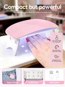 Portable Pink UV/LED Nail Lamp, USB Nail Curing Light Therapy Machine, Nail Art Tools & Equipment, Suitable For Women Gift, Home & Salon Use - Pink - View 2