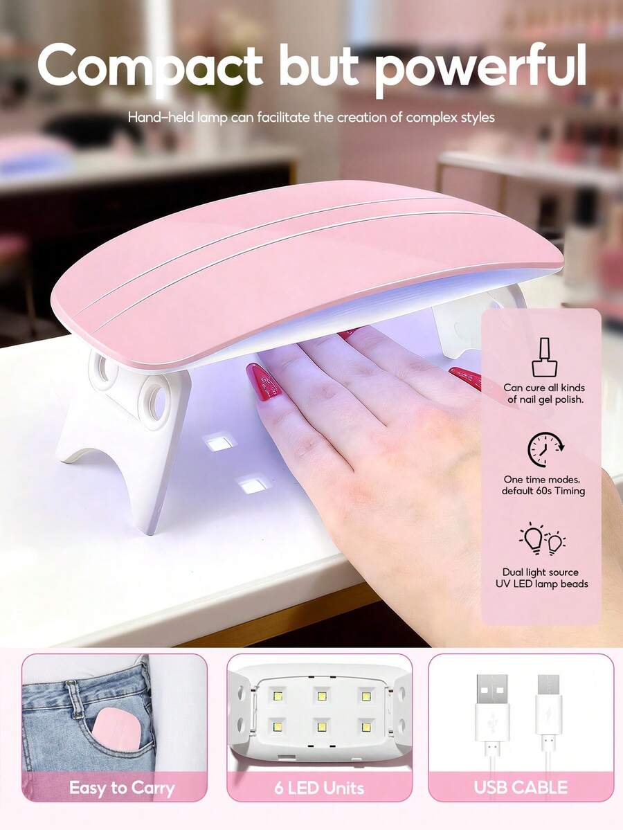 Portable Pink UV/LED Nail Lamp, USB Nail Curing Light Therapy Machine, Nail Art Tools & Equipment, Suitable For Women Gift, Home & Salon Use